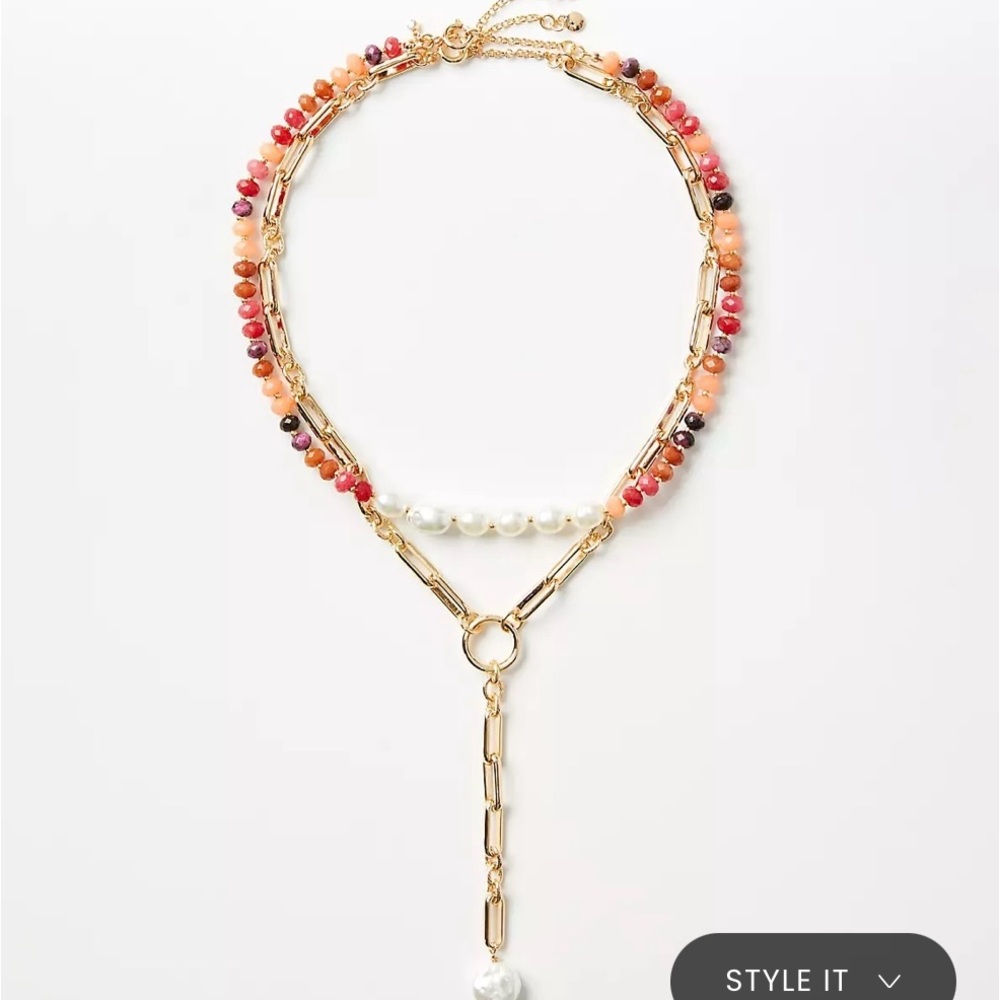 LOFT Pearlized Beaded Layered Y Necklace - Fresh Guava